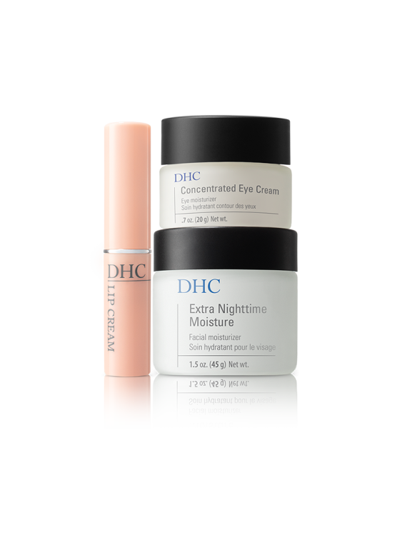 DHC All-Over Moisture Set (Extra Nighttime Moisture, Concentrated Eye Cream, Lip Cream)